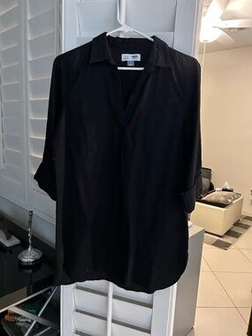 Black tunic blouse in citton+ linen